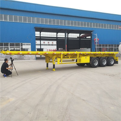 Jaune 3 essieux Semi-remorque à plat 40FT 48FT avec faisceau latéral 16mm Channel Steel