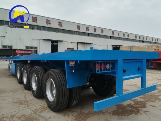 Plateforme de transport de conteneurs de 40 tonnes, 60 tonnes, 3/4 essieux, 40 pieds, semi-remorque à plat avec lumière LED