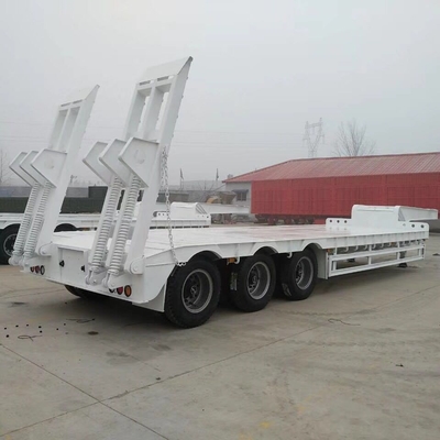 40-100 tonnes de charge utile Semi-remorque à lit plat bas avec rampe Rampe de charge lourde et utilisée